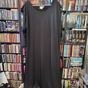 Sanctuarie Designs Plus Size Black Maxi Caftan Dress w Draping Panels – 2X/3X